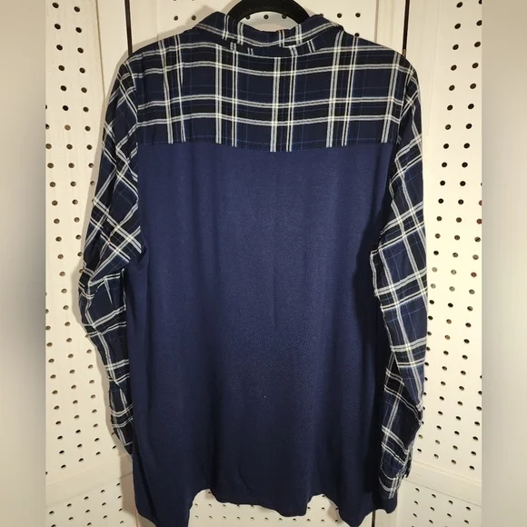 G.H. Bass XXL Navy Blue Plaid Button up Long Sleeve High Low - Picture 3 of 8